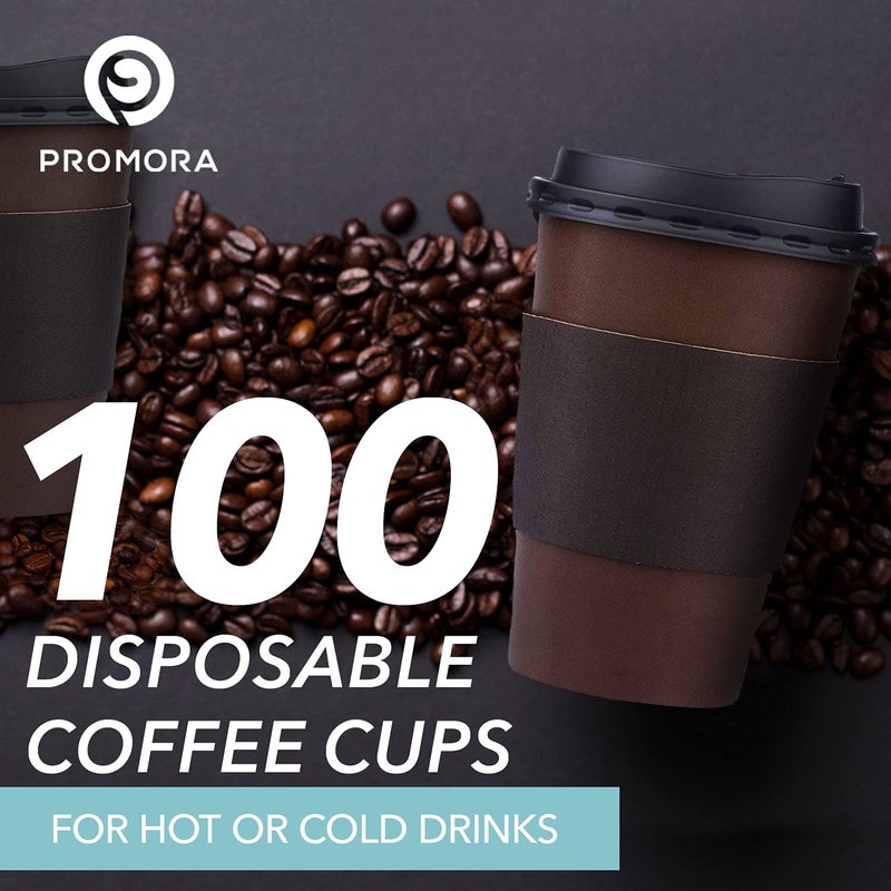 Promora 16 oz Disposable Brown Coffee Cups with Lids & Sleeves, Premium Paper Cups (100 Pack) - Image 3